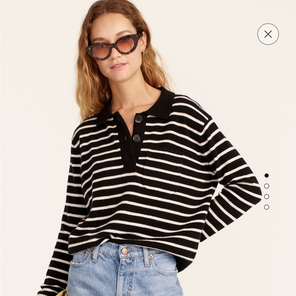 Black & White J.crew Cashmere Collared Sweater